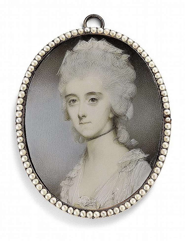 Ritratto di Mary Digby, nata Cotes, in abito bianco, girocollo nero, capelli arricciati incipriati